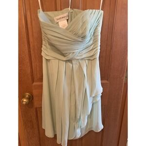 Women's Chiffon Formal Dress Size 10 Mint Green Front Cascade Short Strapless